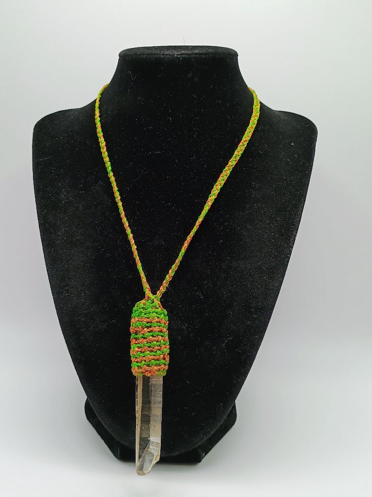 Unisex Necklace Crystal Quartz Hand Woven Macrame.